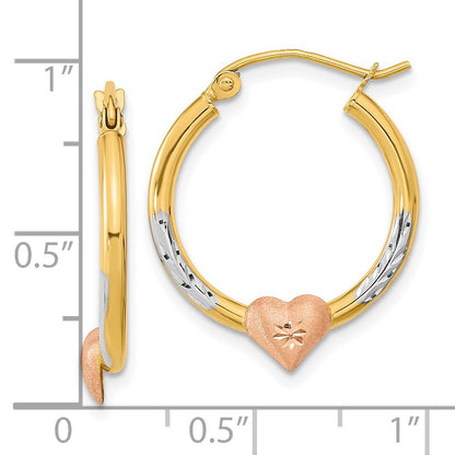 14k Two-tone with White Rhodium Diamond-Cut Heart Hoop Earrings