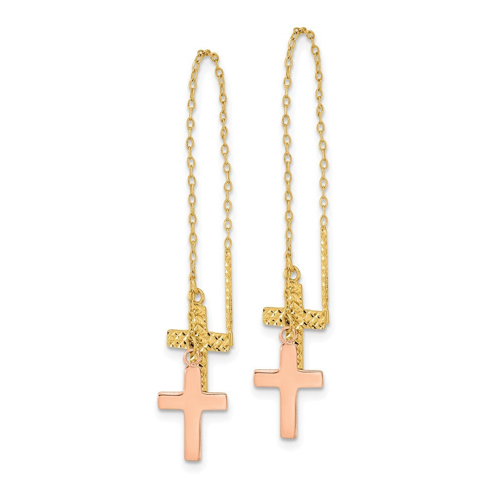 14k Yellow & Rose Diamond-Cut Polished Crosses Threader Earrings