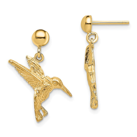 14k Yellow Gold Hummingbird Dangle Earrings