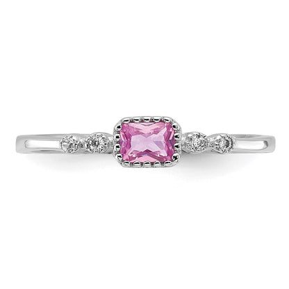 SS Rhodium-plated .43Created Pink Sapphire and .02Cr. Sapphire Ring Size 8