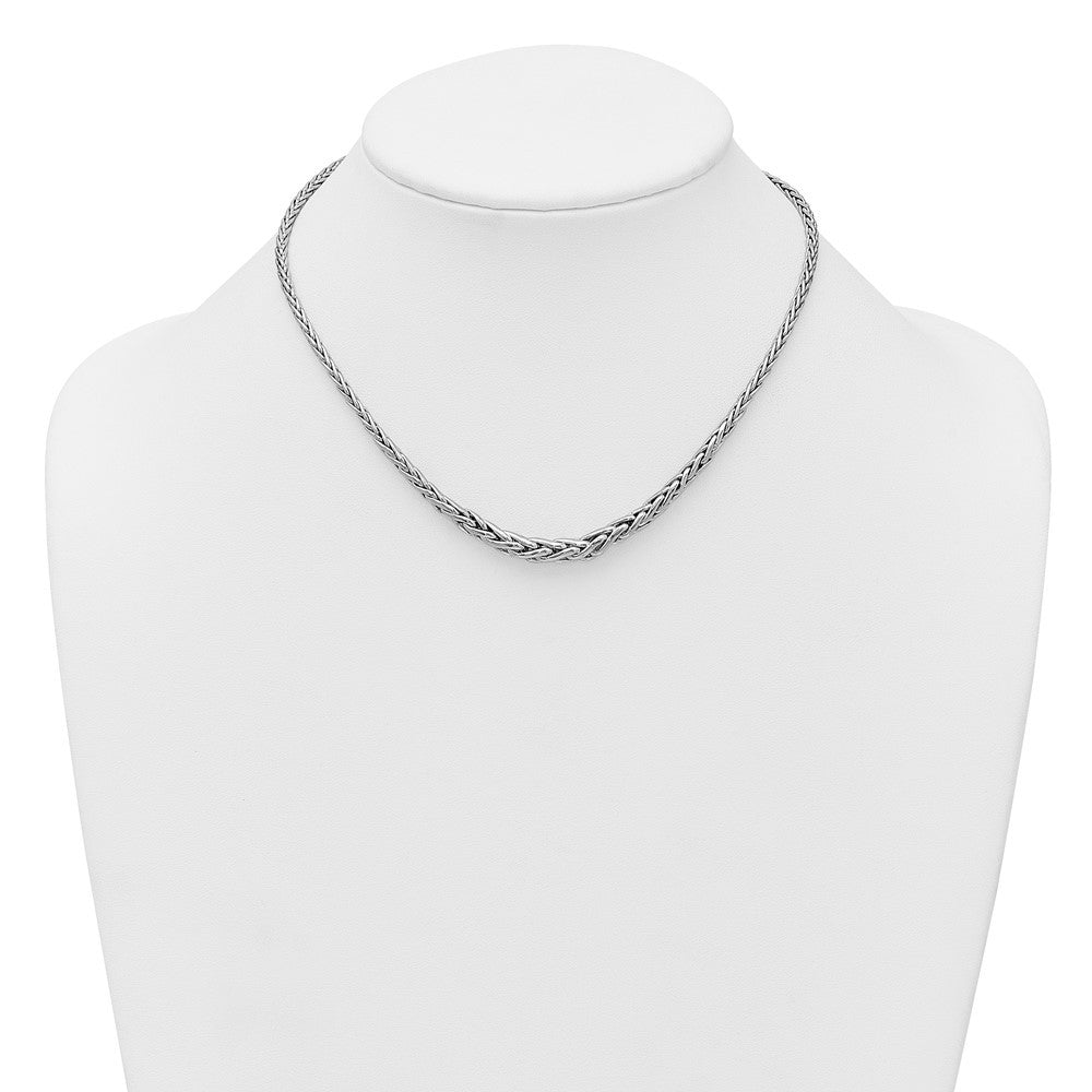Sterling Silver Rhodium-plated Fancy Graduated Braided Link Necklace 16+2"