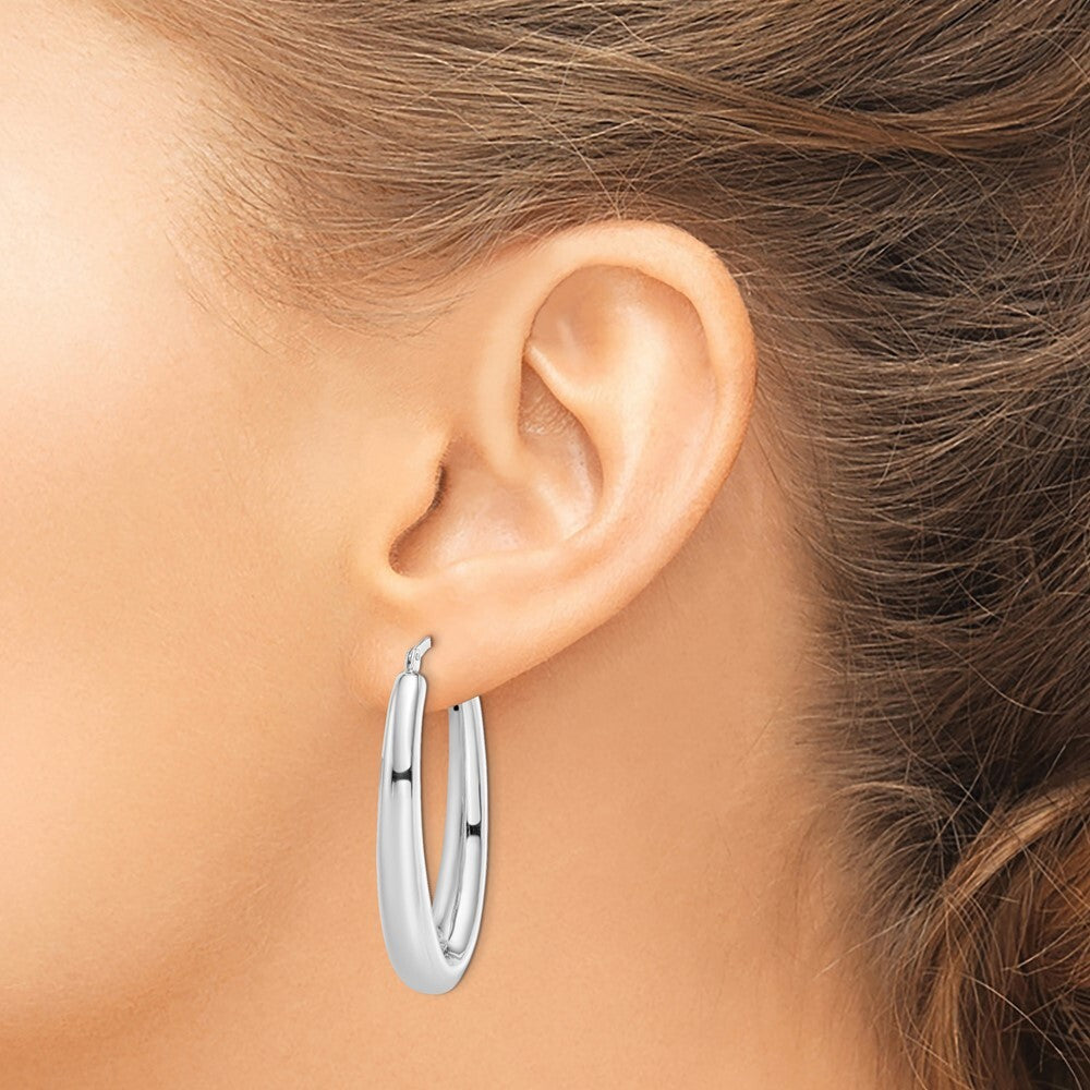 Sterling Silver Rhodium-plated Polished Hollow Oval Hoop Earrings