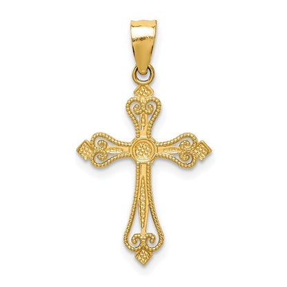 14k Yellow Gold Mini Budded Cross Pendant for Women