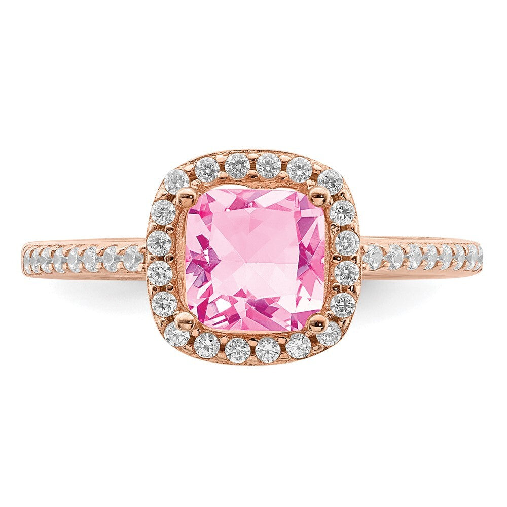 Sterling Silver Rose-tone Square Peach Cubic Zirconia Halo Ring Size 6
