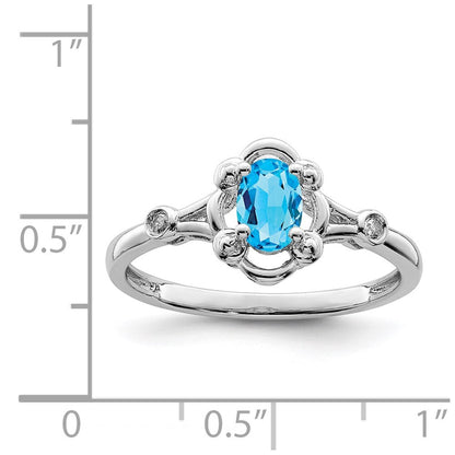 Sterling Silver Rhodium-plated Light Swiss Blue Topaz & Diamond Ring