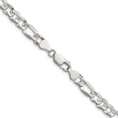 Sterling Silver 7.0mm Flat Diamond-Cut Pave Figaro Chain Necklace