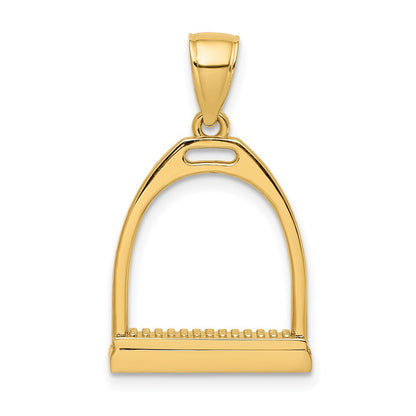 14k Yellow Gold 3-D and Polished Large Horse Stirrup Charm Pendant for Women