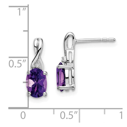 14k White Gold Oval Amethyst and Diamond Drop & Dangle Earrings