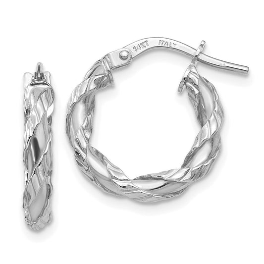 14K White Gold Twisted Rope Hoop Earrings Gift for Women