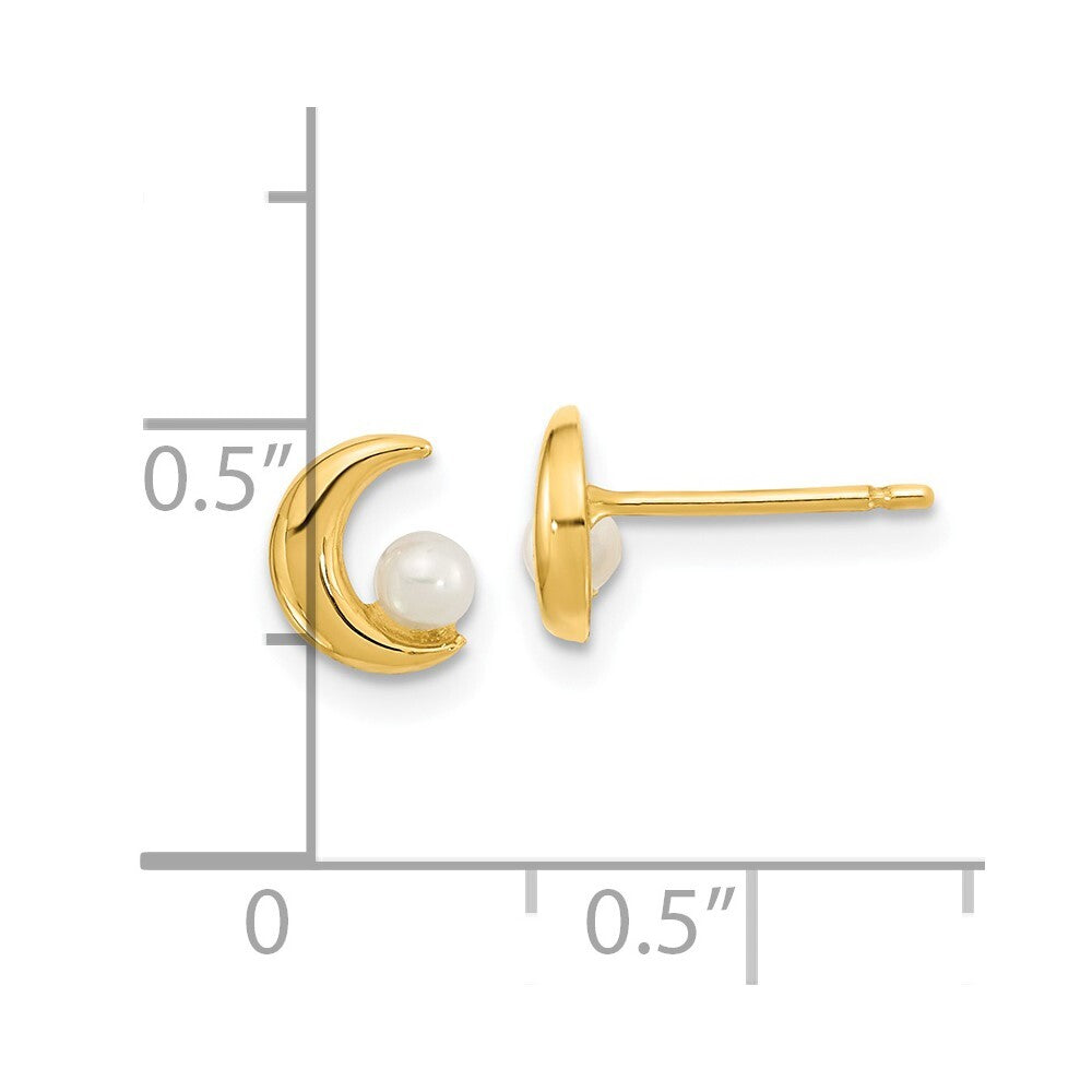 14k Yellow Gold Polished Half Moon 2.5-3mm Cultured Pearl Stud Earrings