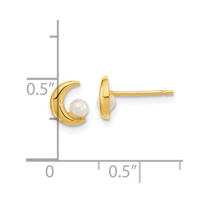 14k Yellow Gold Polished Half Moon 2.5-3mm Cultured Pearl Stud Earrings