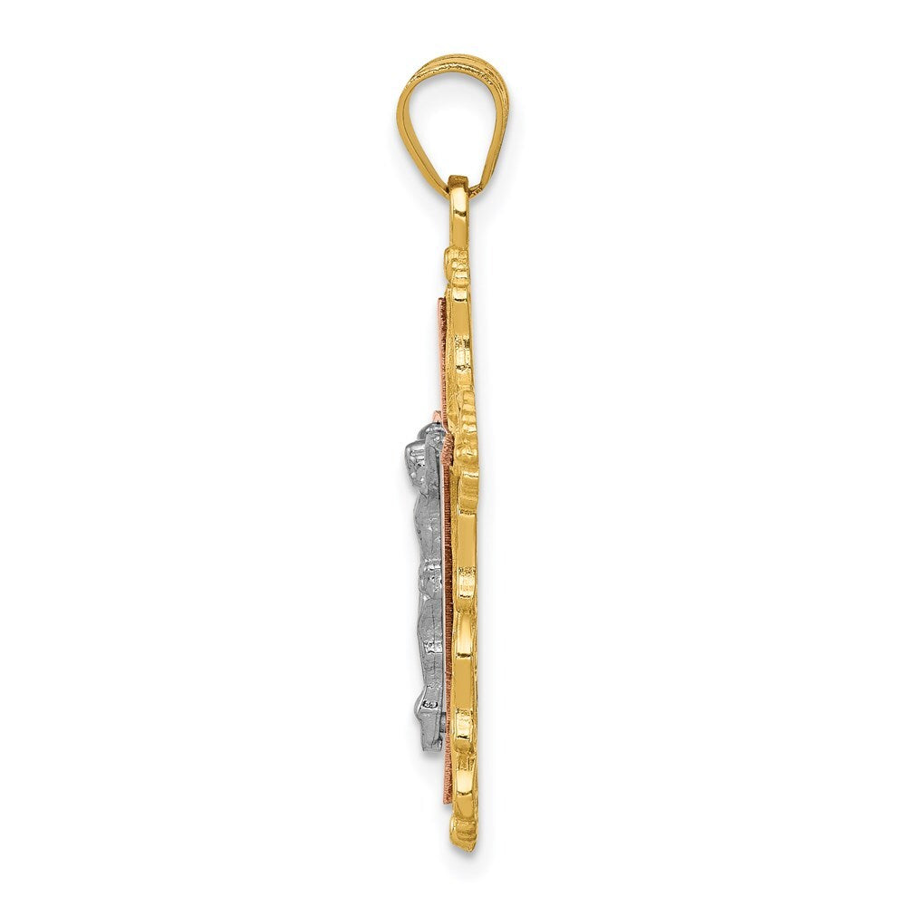14k Tri-Color Gold Tri-color Diamond-cut Crucifix Pendant for Women