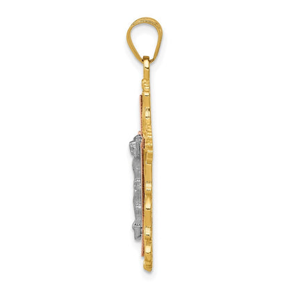 14k Tri-Color Gold Tri-color Diamond-cut Crucifix Pendant for Women