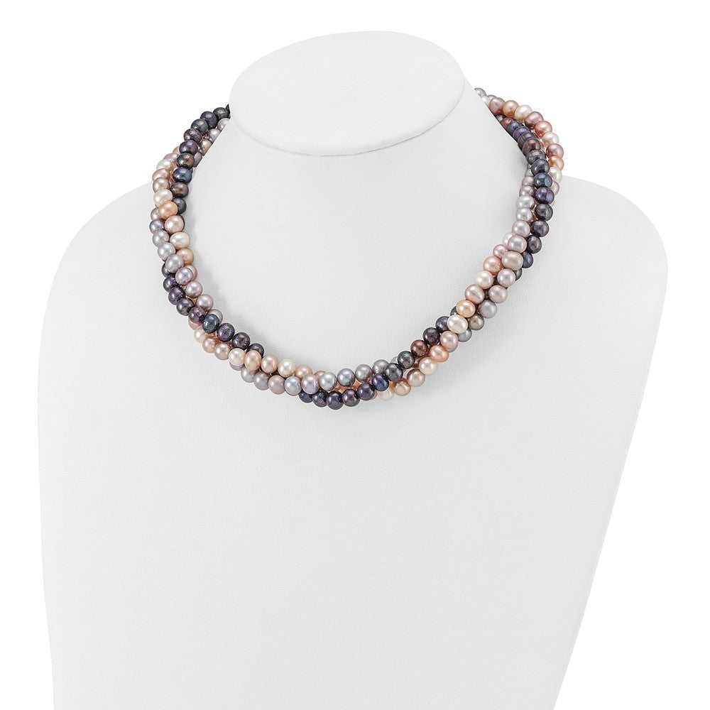 14k White Gold 6-7mm Multicolor Cultured Pearl 3-Strand Necklace 18"