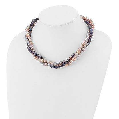 14k White Gold 6-7mm Multicolor Cultured Pearl 3-Strand Necklace 18"