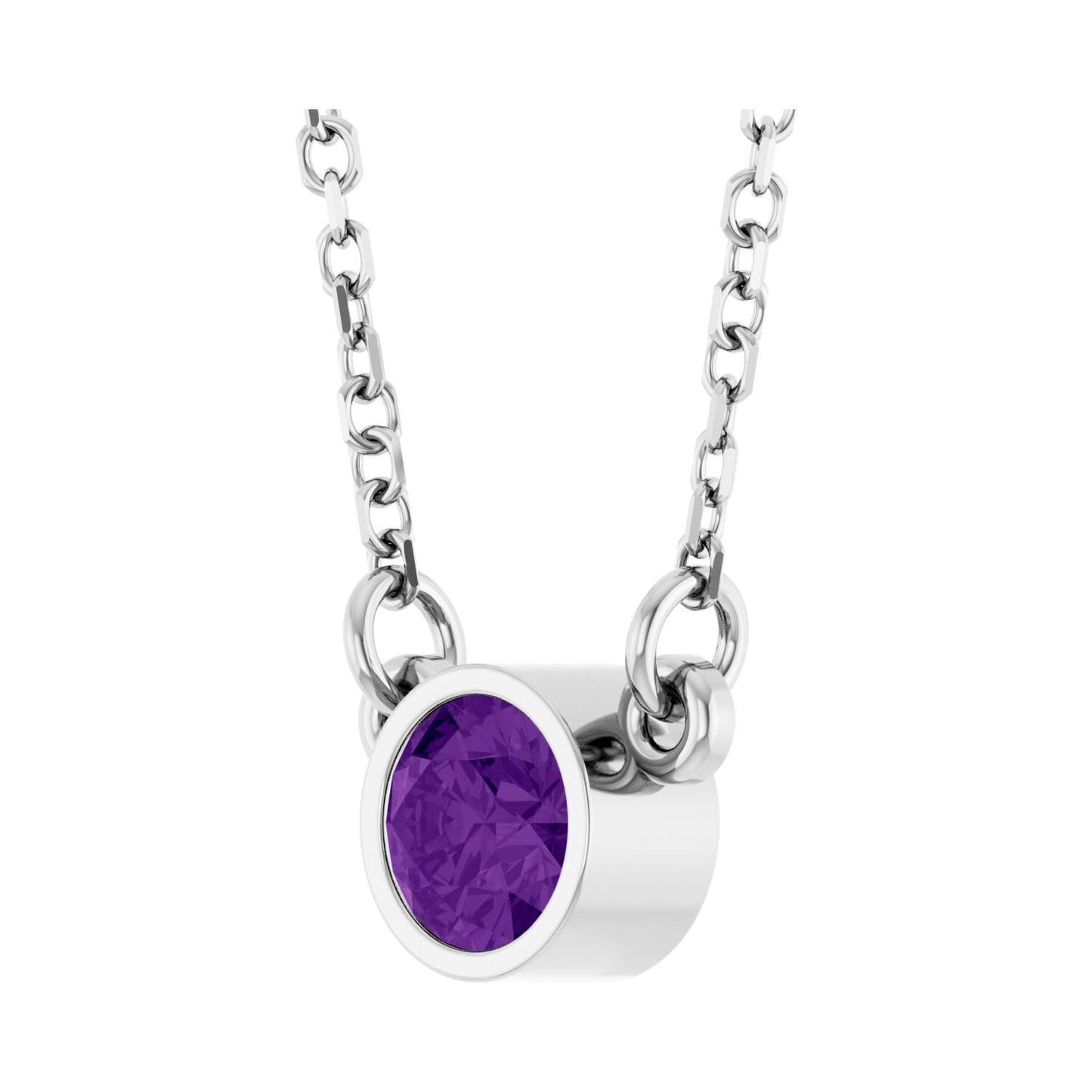 14k White Gold Natural Amethyst Solitaire Pendant Necklace 16"