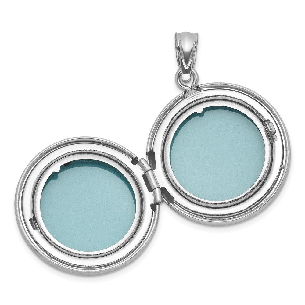 Sterling Silver Brushed Diamond-cut 1/20 Ct Diamond Cross 20mm Round Locket