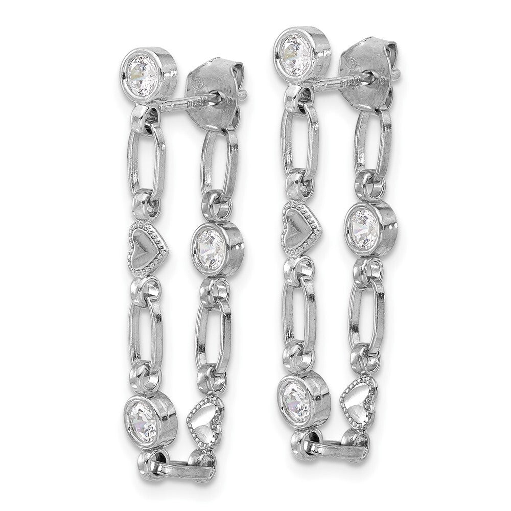 Sterling Silver Bezel Cubic Zirconia with Heart Post Dangle Earrings