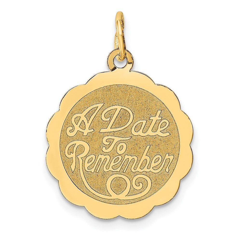 14k Yellow Gold A DATE TO REMEMBER Disc Charm Pendant for Women