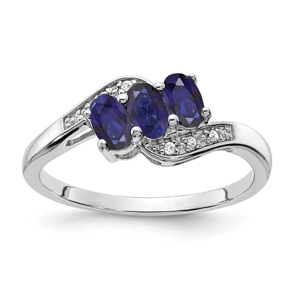 Sterling Silver Rhodium-plated Created Sapphire and Diamond Ring Size 6