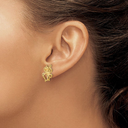 14k Yellow Gold 2-D Polished Octopus Stud Earrings Gift for Women