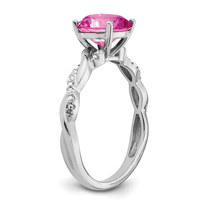 Sterling Silver Rhodium-plated Created Pink Sapphire and Diamond Ring Size 8