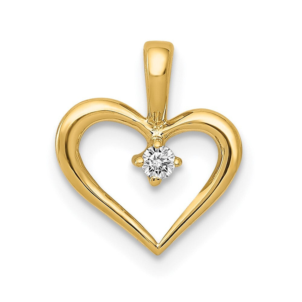 14k Yellow Gold AA .02ct. Diamond Heart Pendant for Women