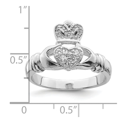 Sterling Silver Cubic Zirconia Rhodium-plated Claddagh Ring Size 7