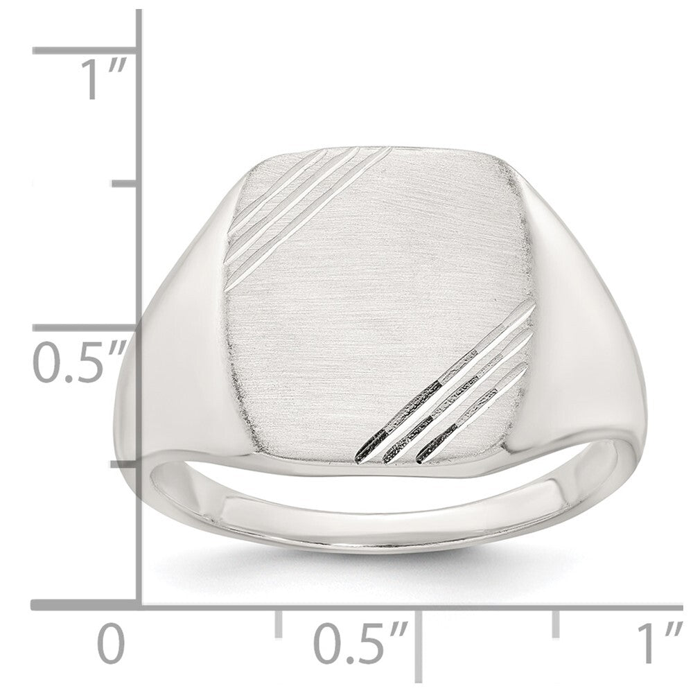 Sterling Silver Polished Brushed and Grooved Men's Signet Ring Size 9