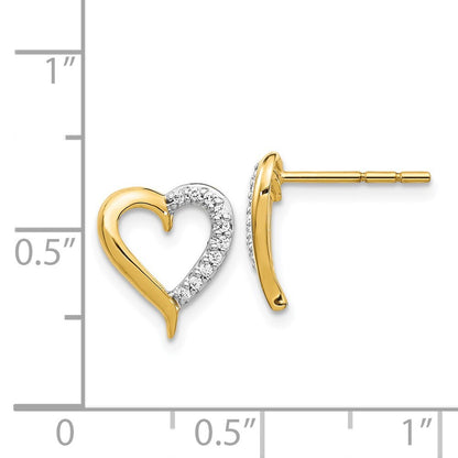 14k Yellow Gold Diamond Heart Stud Earrings