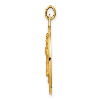 14k Yellow Gold Solid Polished Satin Round Cut-out St. Christopher Medal