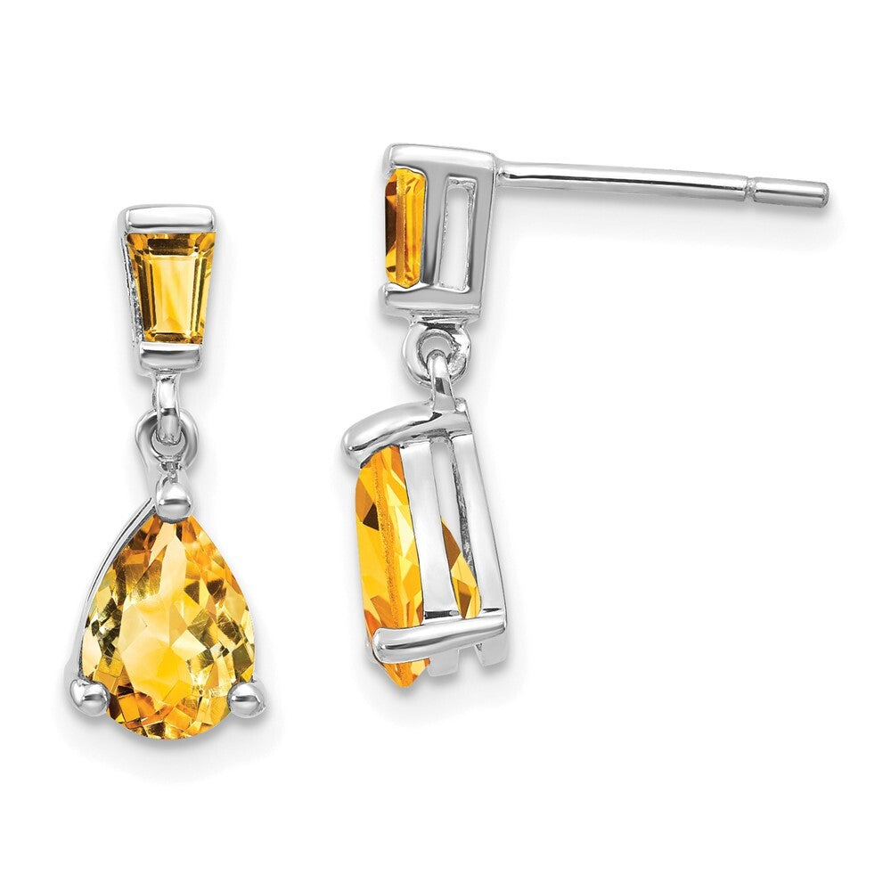 14k White Gold Citrine Dangle Earrings Gift for Women