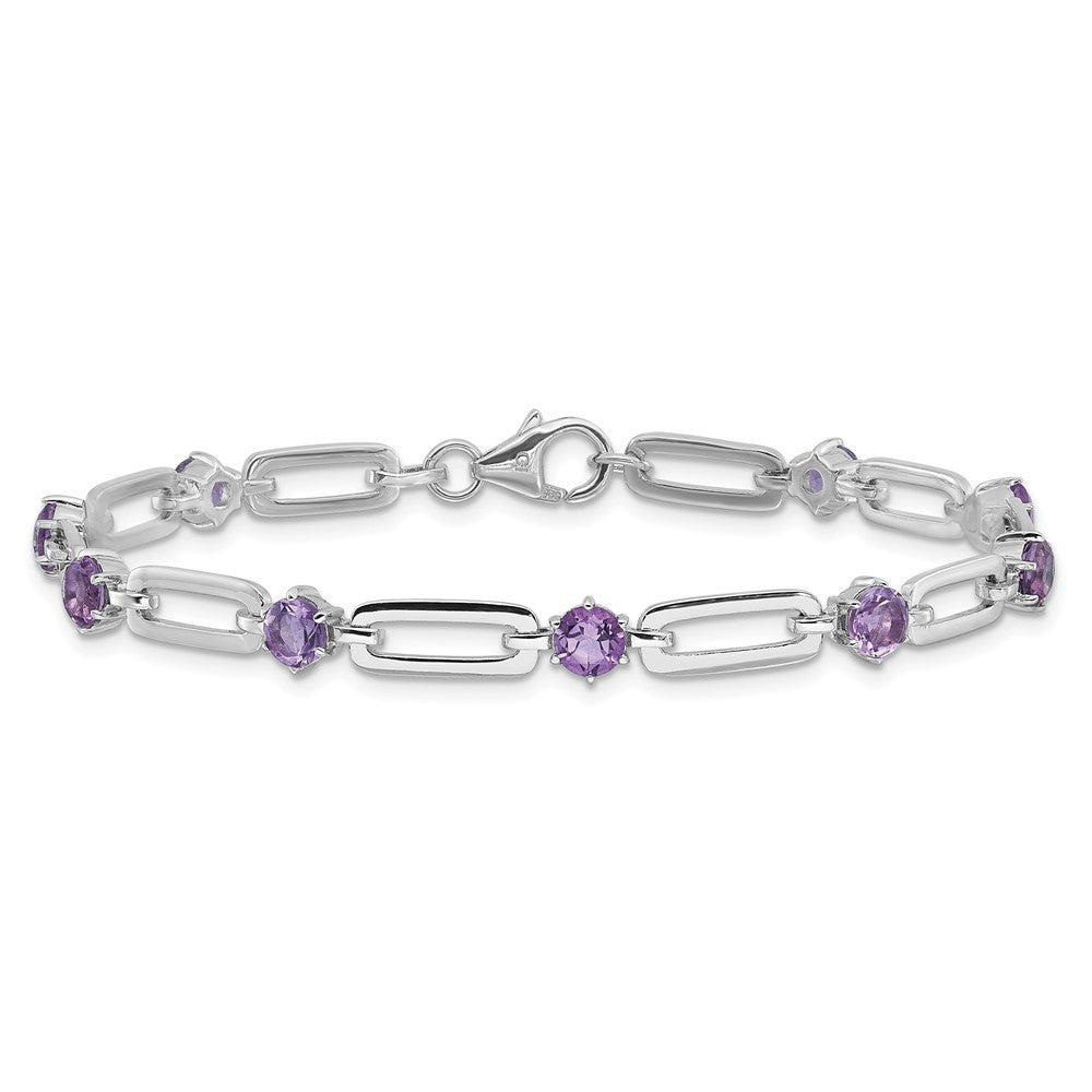 Sterling Silver Rhodiumod-plated 5mm 3.42AM Amethyst Paperclip Chain Bracelet