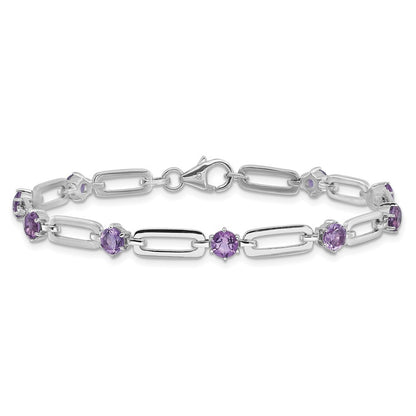 Sterling Silver Rhodiumod-plated 5mm 3.42AM Amethyst Paperclip Chain Bracelet