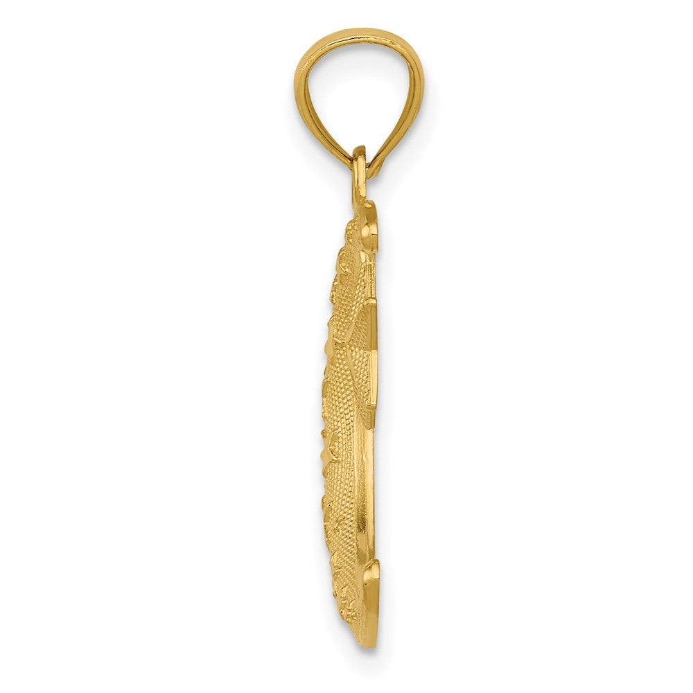 14k Yellow Gold Polished and Textured Moon and Stars Pendant