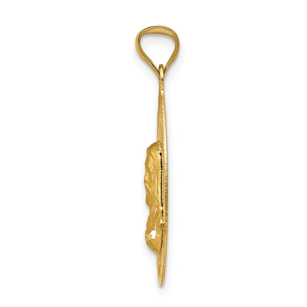 14k Yellow Gold Polished Diamond-Cut Sagrado Corazon Oval Pendant for Women