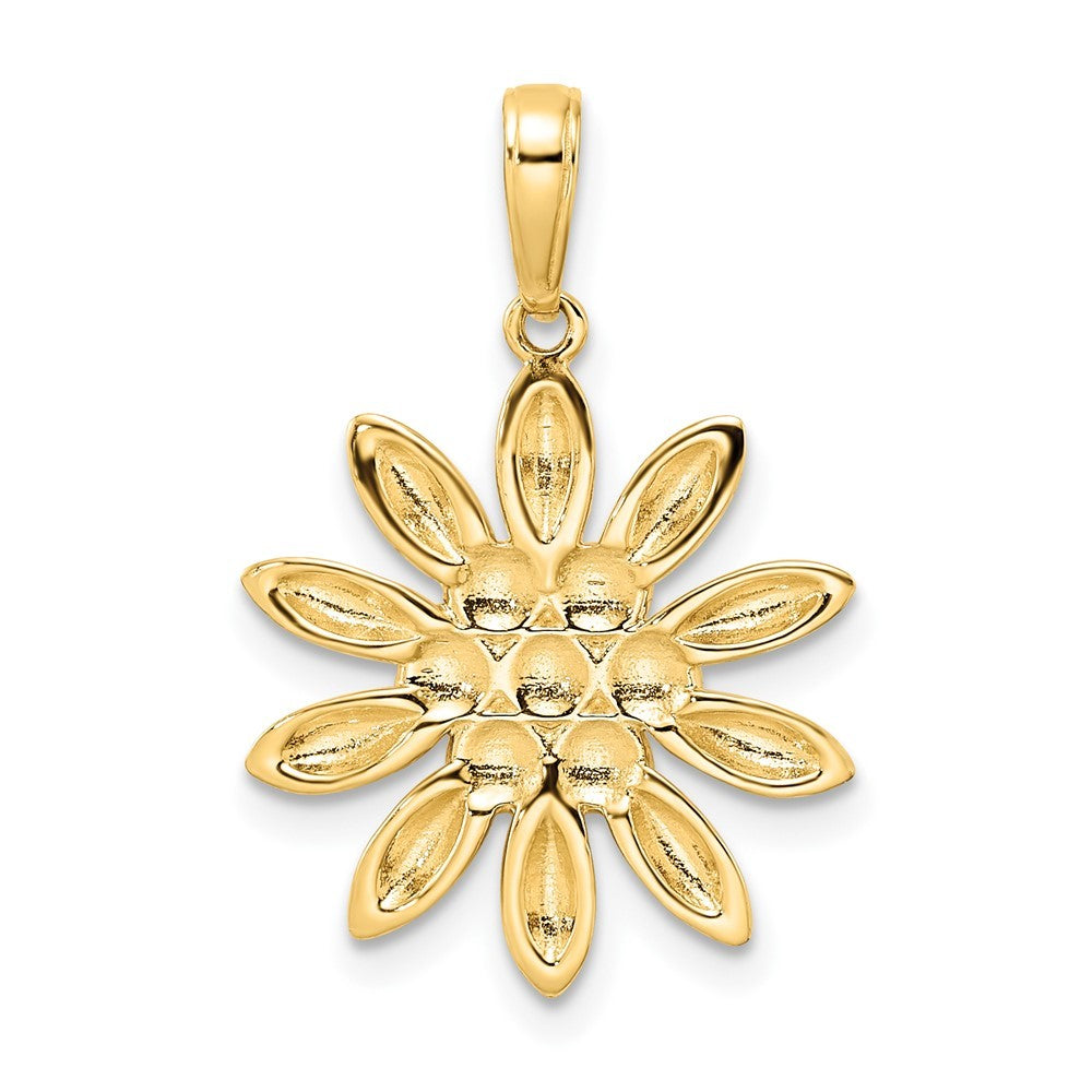 14k Yellow Gold and White Rhodium Diamond-cut Flower Pendant