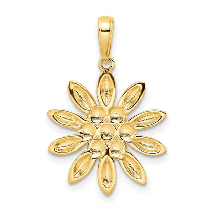 14k Yellow Gold and White Rhodium Diamond-cut Flower Pendant