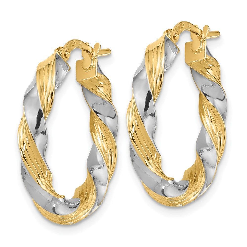 14k Yellow Gold w/White Rhodium Polished Twisted Hoop Earrings