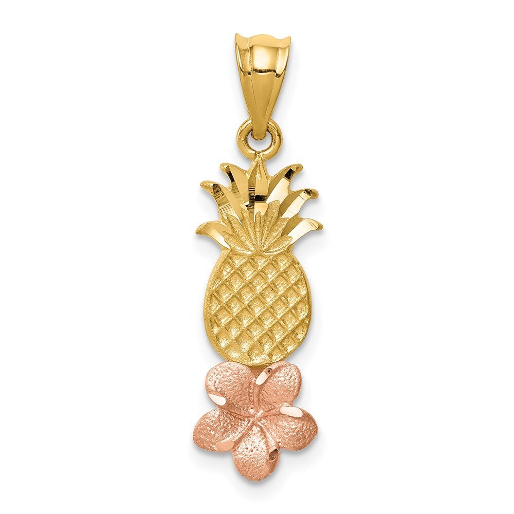 14k Yellow and Rose Gold Pineapple  Plumeria Pendant for Women