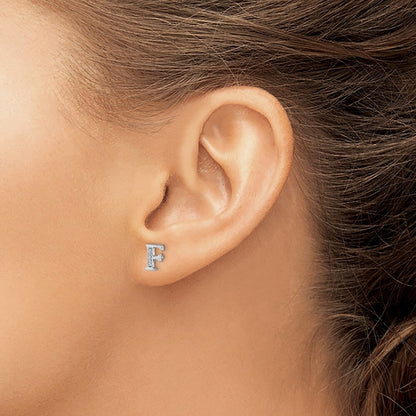 14k White Gold Diamond Initial F Stud Earrings Gift for Women