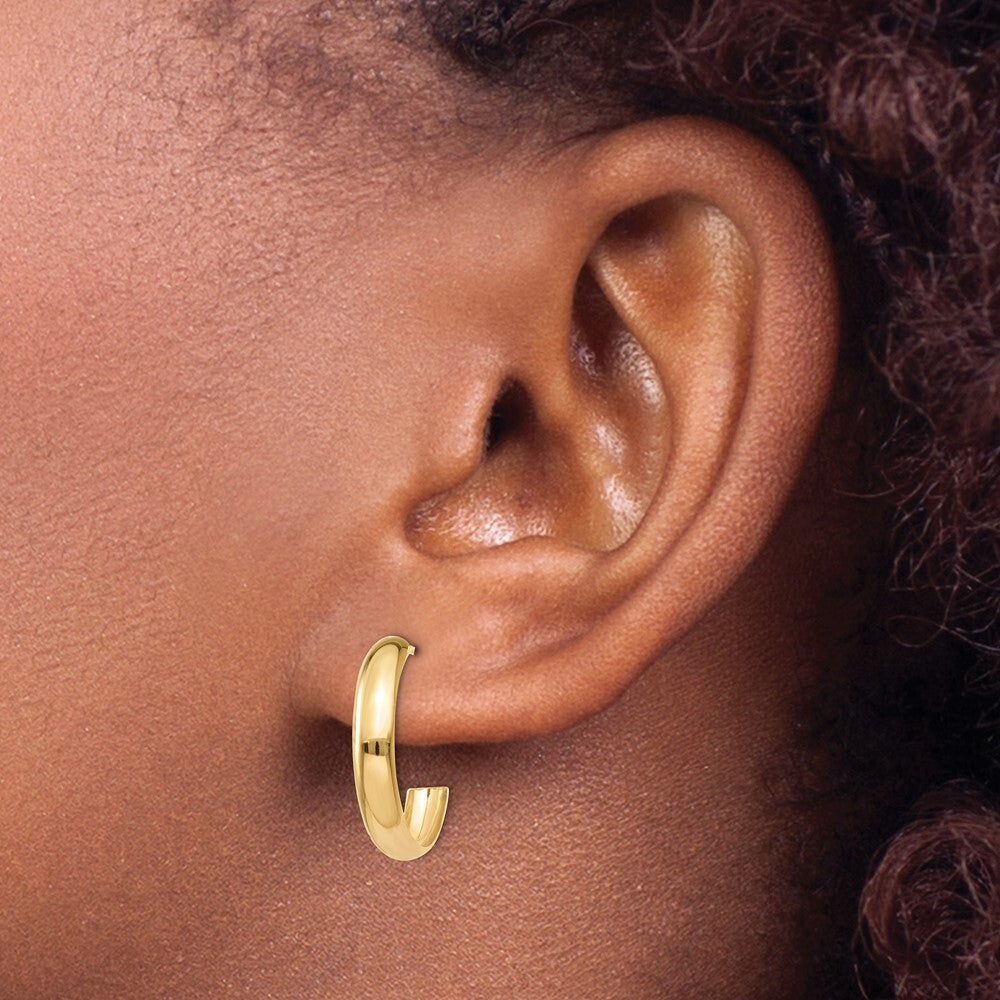 14k Yellow Gold Polished 3.5mm J-Hoop Earrings Gift for Women