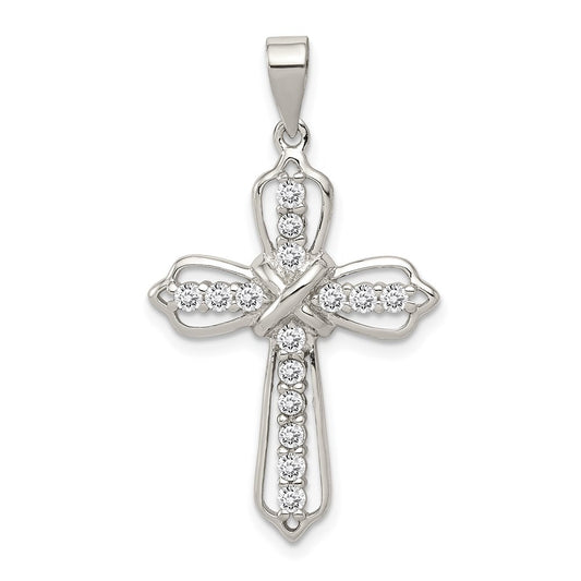 Sterling Silver Rhodium-plated Cubic Zirconia Cross Pendant