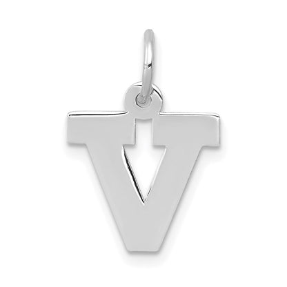 14k White Gold Small Block Letter V Initial Charm Pendant for Women