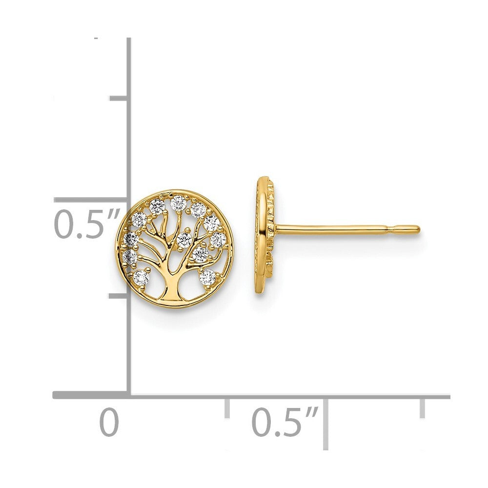 14k Yellow Gold Cubic Zirconia Tree of Life Stud Earrings Gift for Women