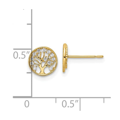 14k Yellow Gold Cubic Zirconia Tree of Life Stud Earrings Gift for Women