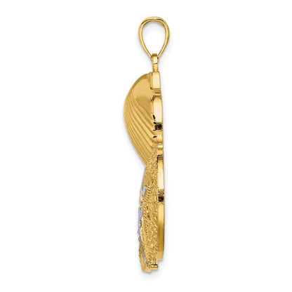 14k Yellow Gold White Rhodium Diamond-cut Scallop Starfish Sand Dollar Charm