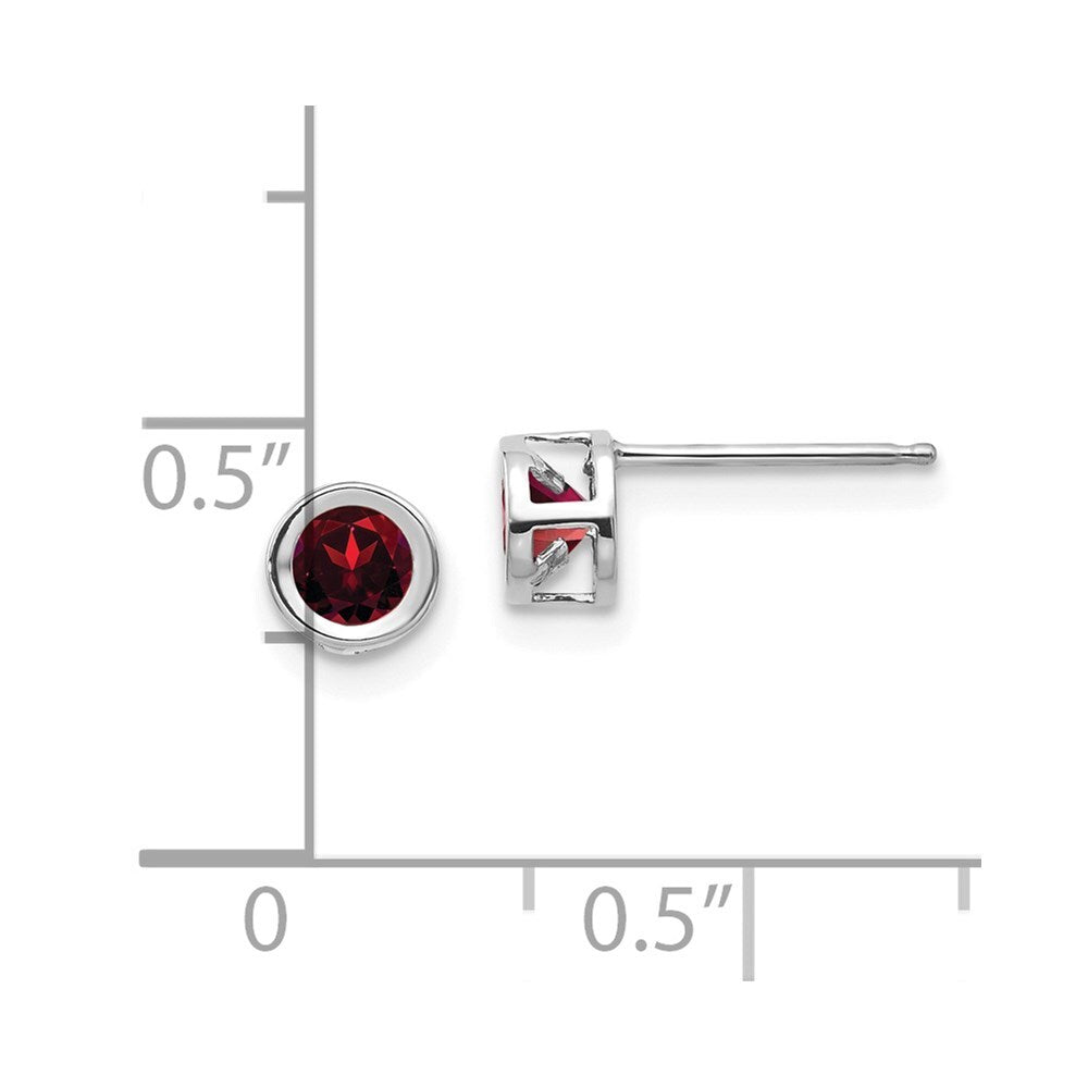 14k White Gold 4mm Oval Bezel January/Garnet Stud Earrings Gift for Women