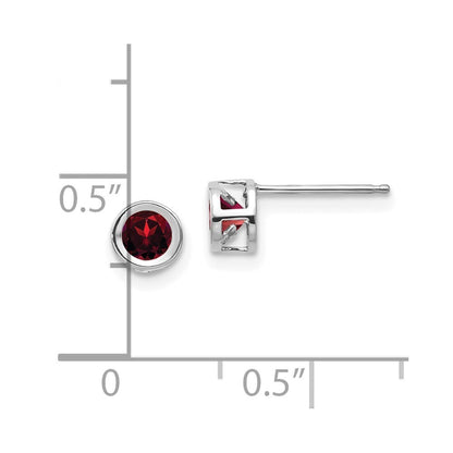 14k White Gold 4mm Oval Bezel January/Garnet Stud Earrings Gift for Women