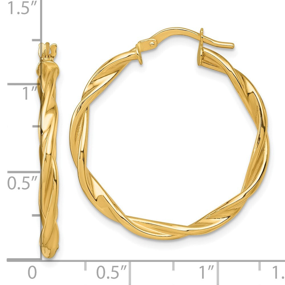 14k Yellow Gold Polished Twist Hoop Earrings Gift for Women